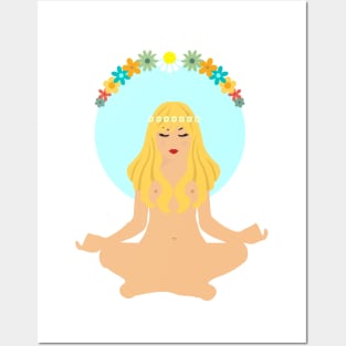 Boho Hippie Girl Meditating Posters and Art